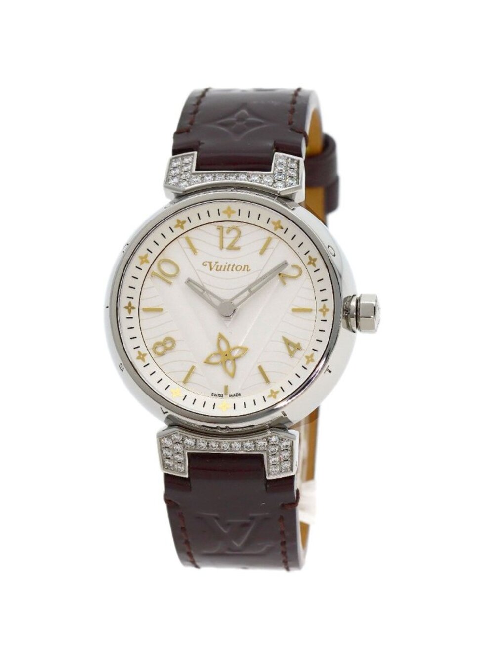 Louis Vuitton Tambour New Wave Diamond Watch SS Leather